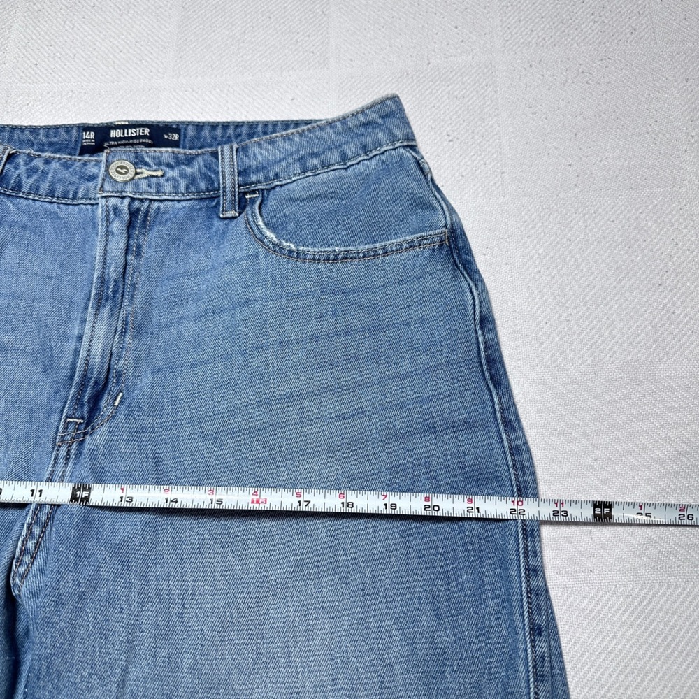 Hollister Ultra High-Rise Baggy Jeans Womens 14R 32R Distressed Medium Wash - Picture 9 of 13